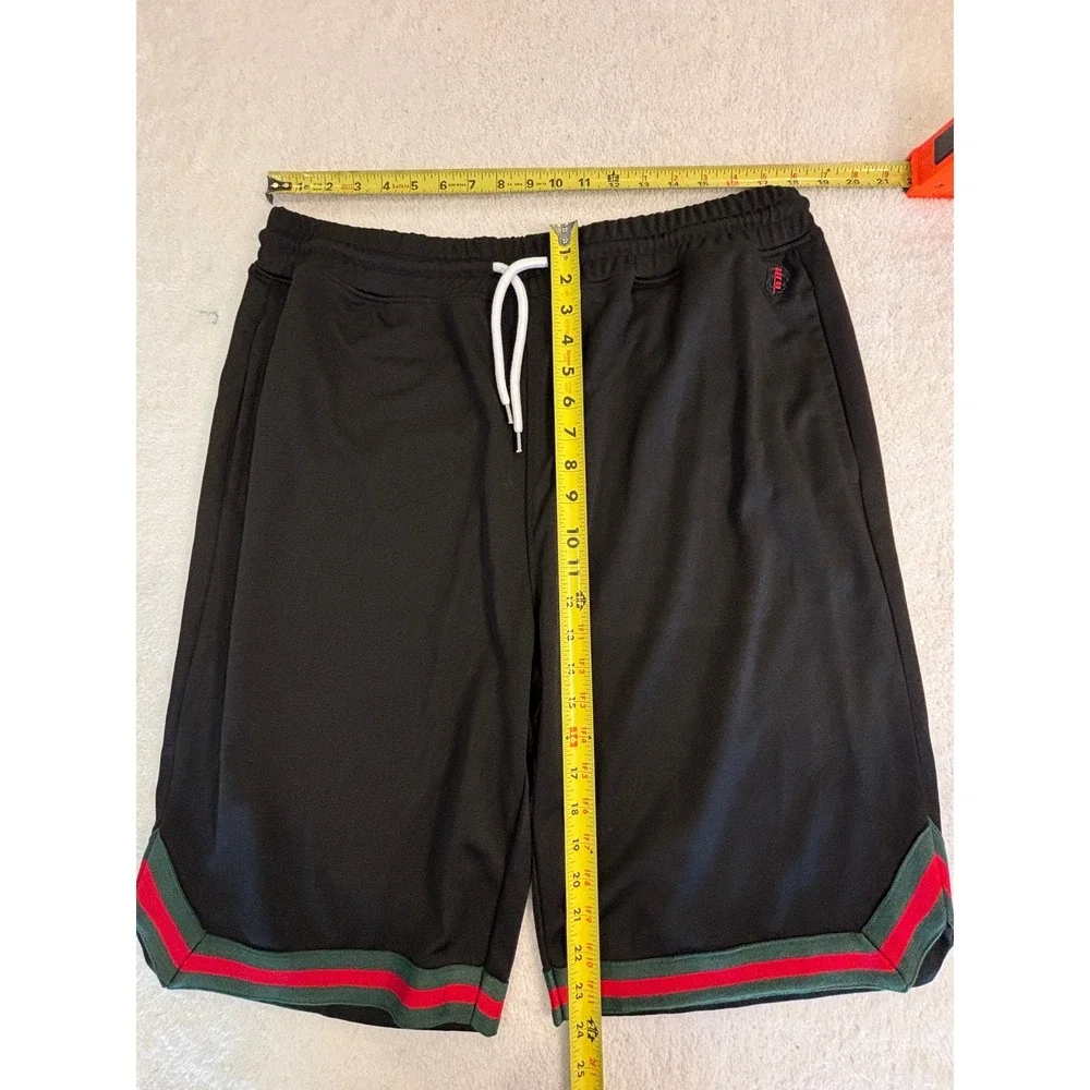 Southpole Mens XXL Basketball Shorts Black Red Green Striped Trim Athletic Mesh